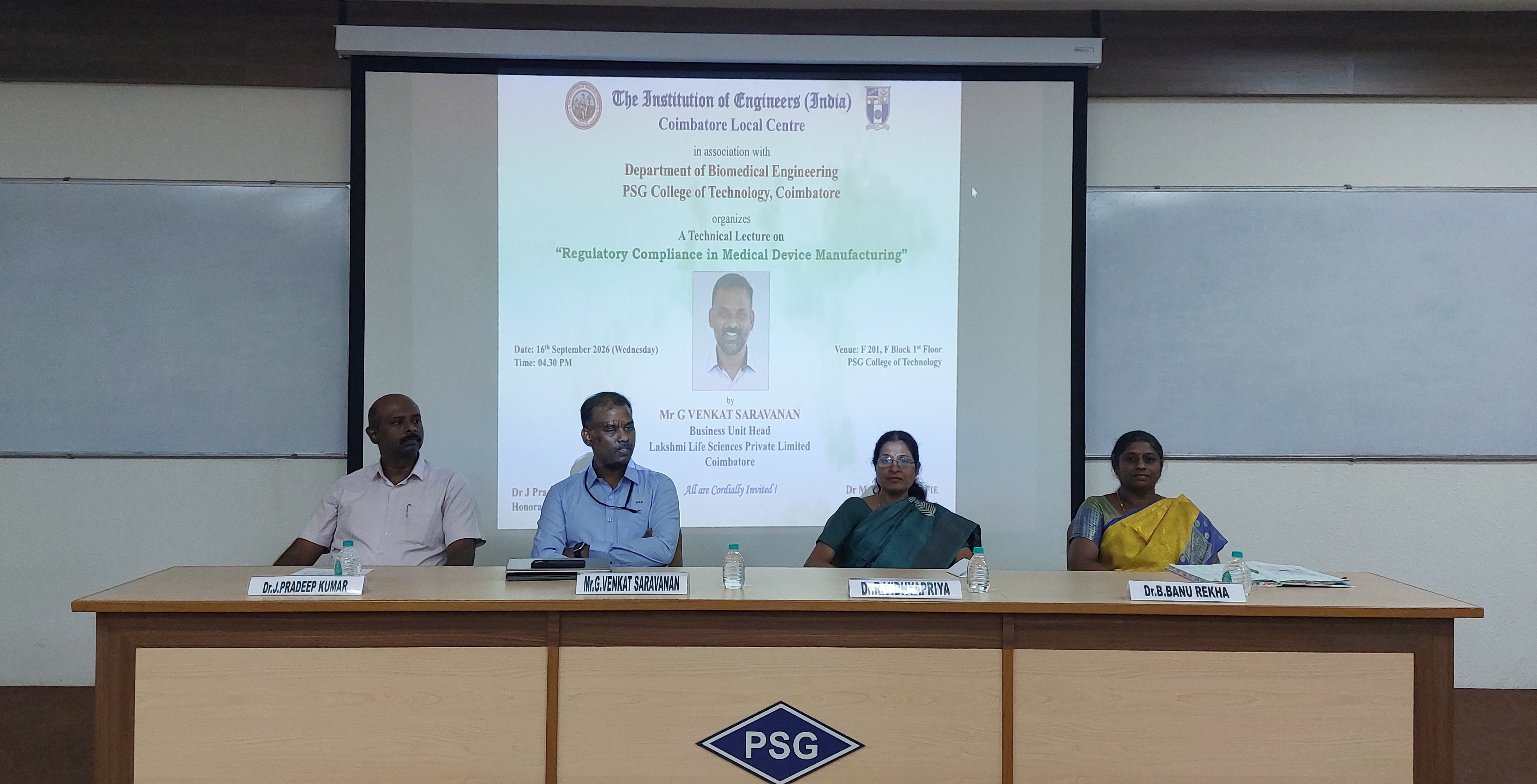 Technical Lecture on “Regulatory Compliance in Medical Device Manufacturing” in association with Department of Biomedical Engineering, PSG College of Technology, held on 16.09.2026